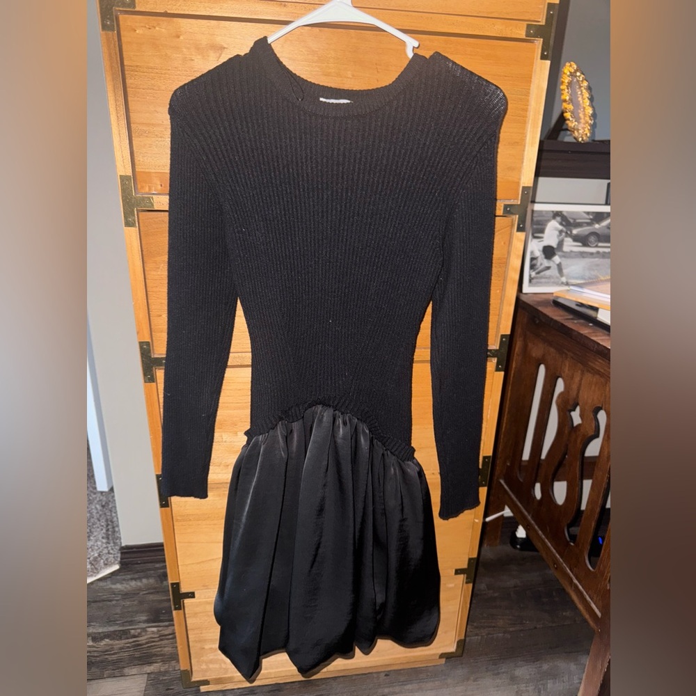 MARBLE Black Knit Dress with Bubble Skirt